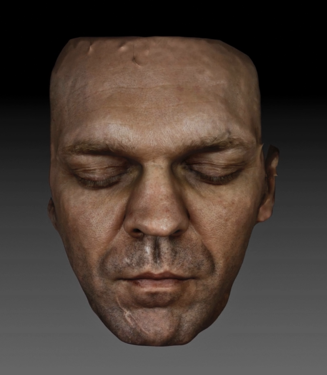 Photorealistic calibrated 3D face render showing colorimetric consistency